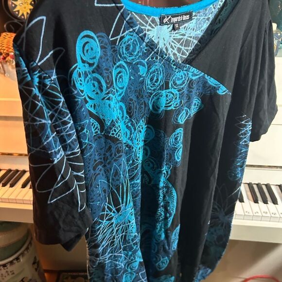 Leopards & Roses Elegant Boho Asymmetrical Black and Blue Dress XL - Picture 8 of 16